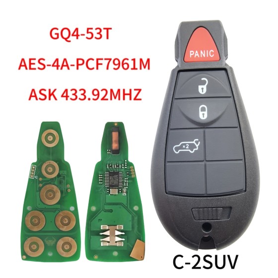 Jeep Cherokee 4 Button 433Mhz 4A Chip Fobik 2014-2022 for FCC: GQ4-53T
